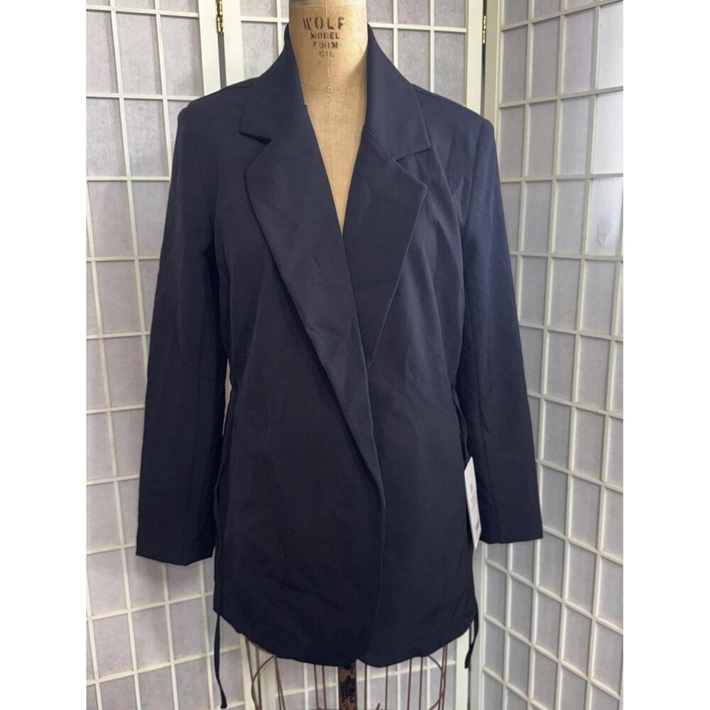 Athleta Endless‎ Primatwill Blazer Old Money City Jacket Black Tie Waist Size 12